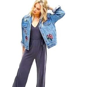 ASOS Honey Punch Embroidered Denim Jean Jacket Trucker Jacket NEW!